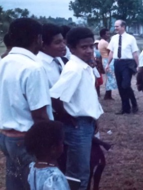 Elder Russell M. Nelson presides at a meetinghouse groundbreaking service in Popendetta Papua New Guinea in 1991.